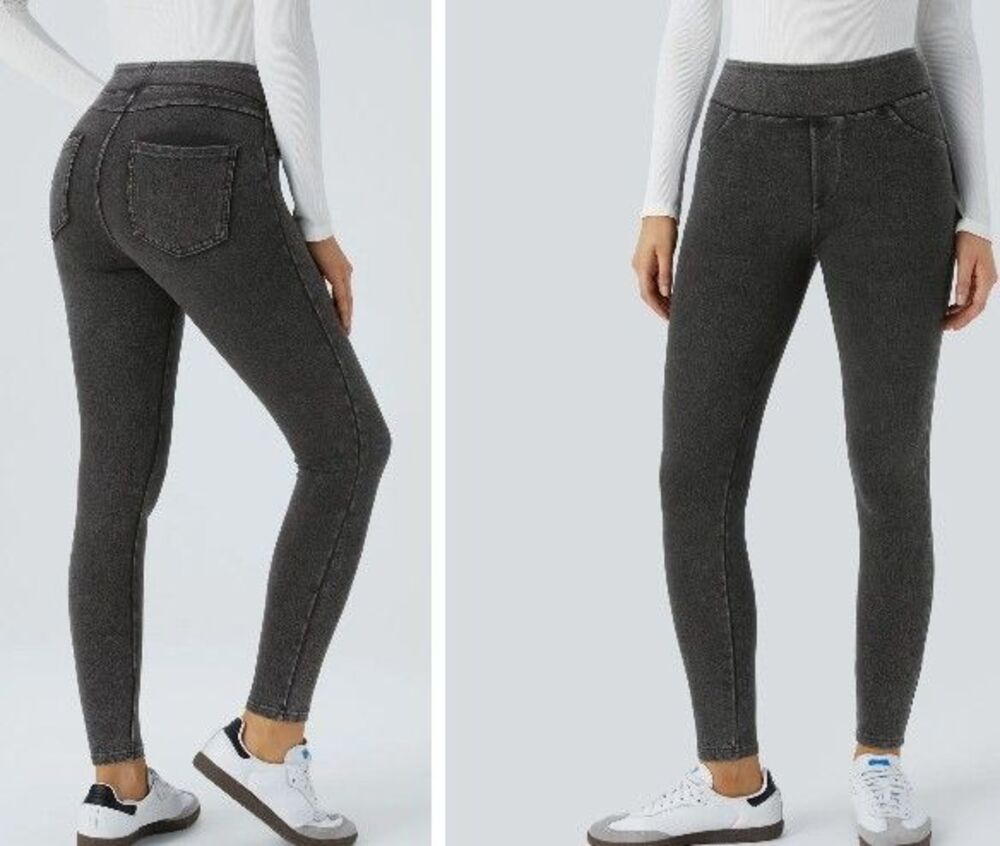 Halara Flex Denim High Waisted Pull On Leggings Black Size M New!